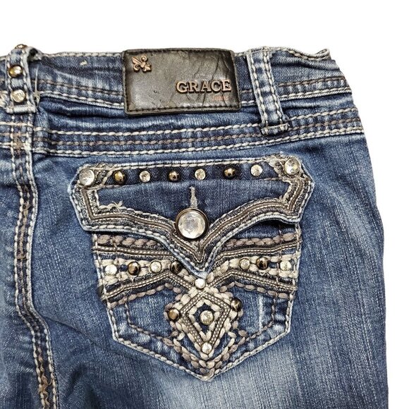 Grace In LA Womens Bootcut Jeans Blue Denim Embellished Pockets Size 11/29 - Picture 13 of 13